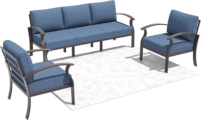Kurapika Aluminum Patio Furniture Set 5-Seat Modern Metal Outdoor Conversation Sets w/5.1 Inch Cushion Patio Sectional Sofa, Navy Blue
