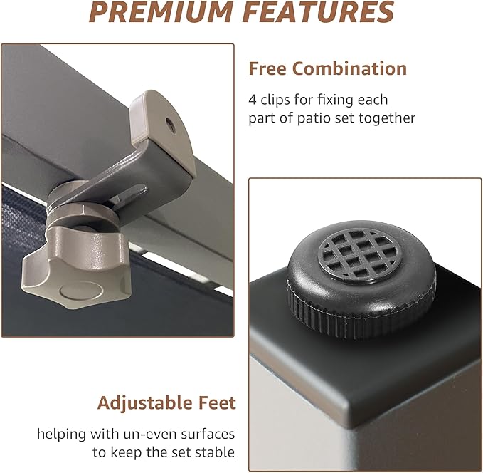 NATURAL EXPRESSIONS Patio Furniture Sets, L Shape Patio Sectional Metal Outdoor Sectional Corner Sofa Outdoor Couch with Detachable Backrest,3 Fauxwood Tables,5” Grey Olefin Cushions