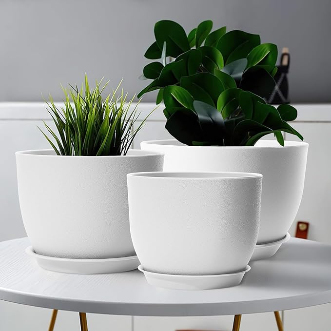GARDIFE 12/10/9 inch Plant pots, Plastic Large planters for Indoor Plants, Flower pots, White