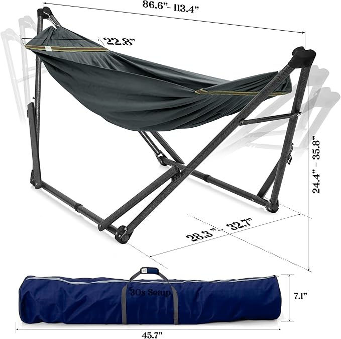 Tranquillo Uniki Collapsible Hammock with Stand, 550 lbs Capacity, No-Screw Instant Setup, Foldable and Portable, Perfect for Garden and Camping, Includes Premium Carry Bag, Grey