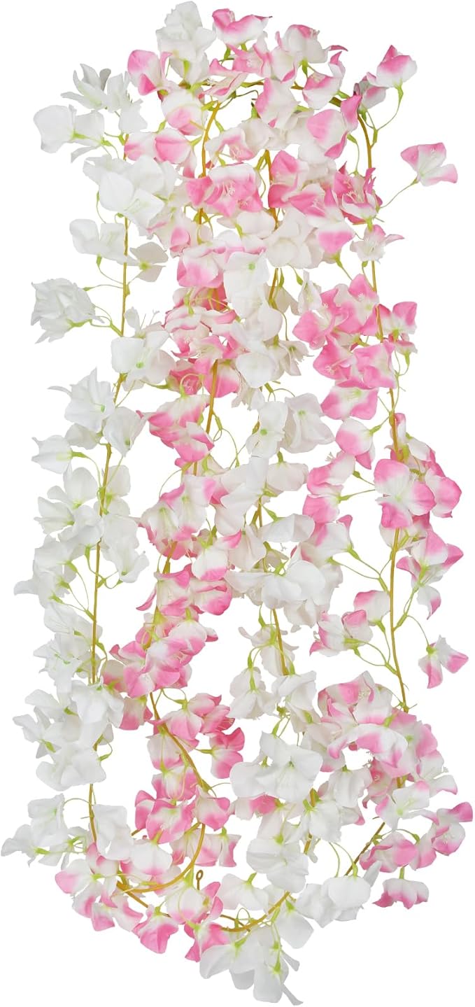 2 Pcs Artificial Bougainvillea Flowers Garland Fake Silk Bougainvilleas Vines Trailing Faux Hanging Flowers Plants Bougainvillea Artificial for Porch Wedding Arch Spring Summer Decor Pink White