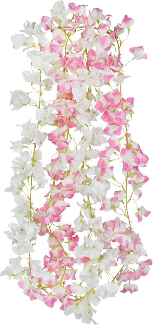2 Pcs Artificial Bougainvillea Flowers Garland Fake Silk Bougainvilleas Vines Trailing Faux Hanging Flowers Plants Bougainvillea Artificial for Porch Wedding Arch Spring Summer Decor Pink White