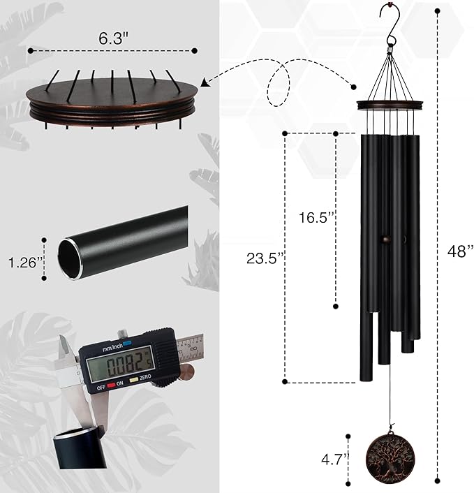 Vanquer Large Wind Chimes for Outside Deep Tone - 46'' Wind Chimes Outdoor Clearance, Memorial Windchimes, Sympathy Gift, Outdoor Décor, Patio, Home Décor, Vintage Black (46" Tree of Life)