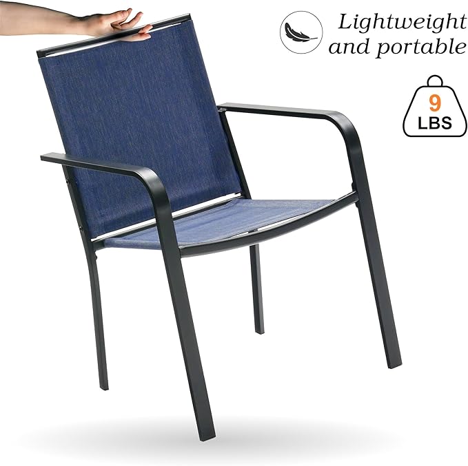 Patio Dining Chairs Set of 6, Outdoor Stackable Dining Furniture Set, All Weather Dining Set for Lawn, Garden, Backyard, Poolside, Blue