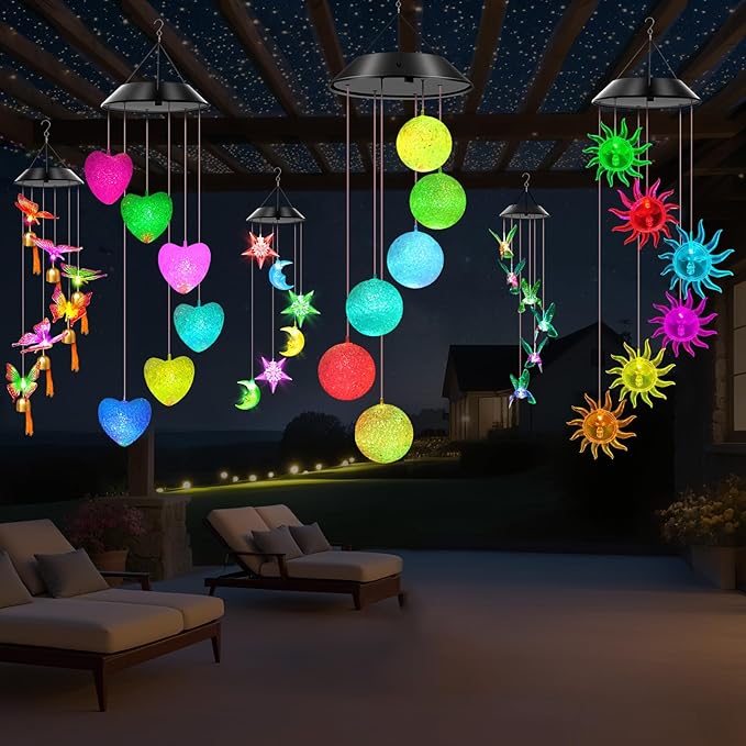 Ball Solar Wind Chimes Color Changing Lights Outdoor, Best Gifts for Mom Grandma Women Wife Aunt Daughter Sister, Unique Mobile Wind Chime, Gardening Yard Decorations
