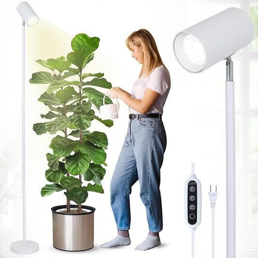 HMVPL 40W Grow Lights Stand for Indoor Plants Full Spectrum, Standing Plant Light for Indoor Growing with COB Plant Light Bulb, 4/8/12H Timer, Tall Growth Floor Lamp for Large Plant (6 Level Height)