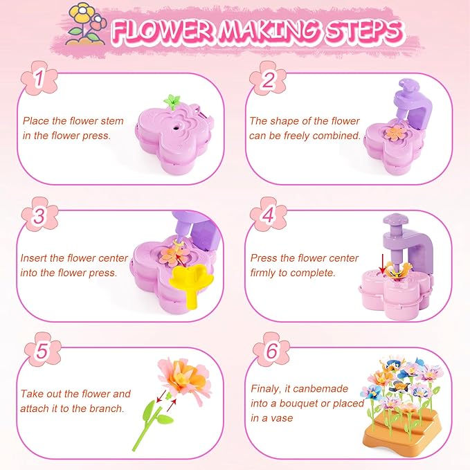 DIY Bouquet Making for Kids,Fabric Flower Bouquets Toys,Arts and Crafts for Girls Ages 4-8,Perfect for Birthday Gift and Flower Arrangement.