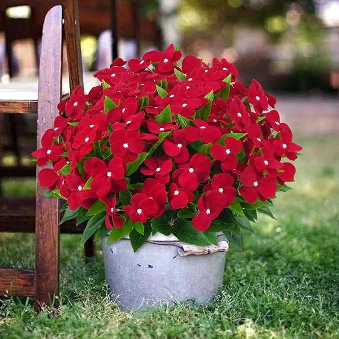 8 Pcs Artificial Impatiens Flowers for Outdoors Faux Impatiens Bouquet Faux Silk Flowers for Outdoor Faux Plants Outside Indoor Pot Patio Garden Hanging Basket Porch Decor (Red)