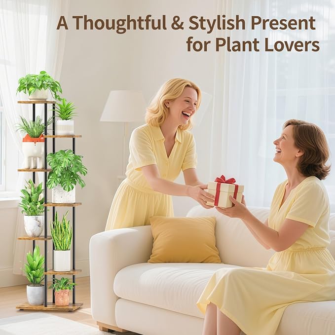 LASZOLA Black 6 Tiered Wood Plant Stand Indoor for Larger Heavy Duty Planter, Sturdy Multi Level Vertical Flowers Racks for Narrow Inside Floor, Decorate Shelving for Hold House Tree, Space Saving