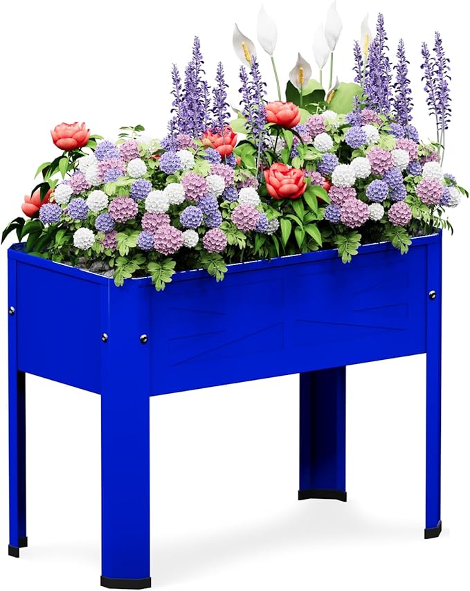 Raised Garden Bed with Detachable Tall Legs Elevated Metal Planter Box for Growing Fresh Herbs Vegetables Flowers Succulents&Other Plants for Outdoor Backyard Patio Deck Balcony Blue