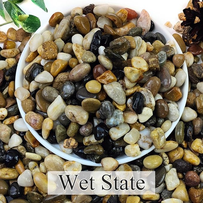 5lbs Natural River Rocks for Plants, 3/8" Aquarium Gravel Decorative Polished Mixed Pebbles for Fish Tank, Gardening, Flower Pots, Vase Fillers, Indoor Water Fountains, Landscaping