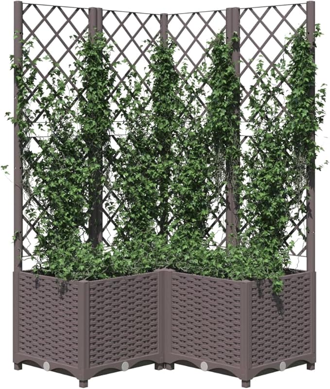 Garden Planter with Trellis, Outdoor Raised Garden Bed for Climbing Plants, Brown 31.5"x31.5"x53.5" PP