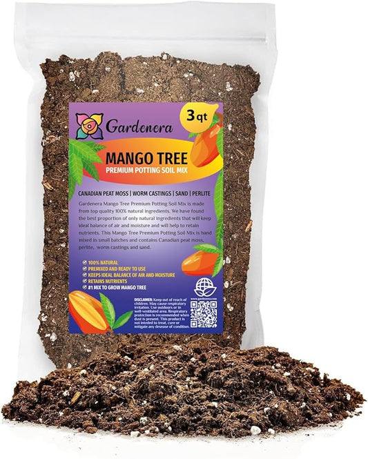 GARDENERA Mango Tree Potting Soil - Enhance Fruiting and Health with Professional Grade Nutrient-Rich Mix - 3 Quart