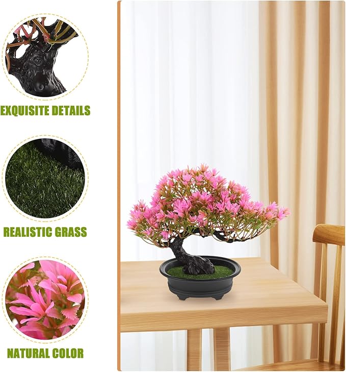 Artificial Bonsai Tree Flame Pine Faux Plants Indoor Small Fake Plants Decor with Plastic Pots for Home Table Office Desk Bathroom Shelf Bedroom Living Room Christmas Party Decoration 12.59x9.44 Inch