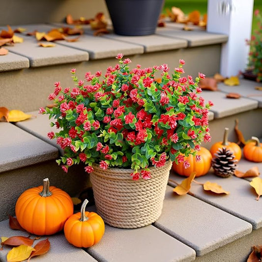 Artificial Flowers for Outdoors, 12 Bundles UV Resistant Realistic Faux Plants for Outside Porch Planter, Spring Summer Home Garden Decoration, Red