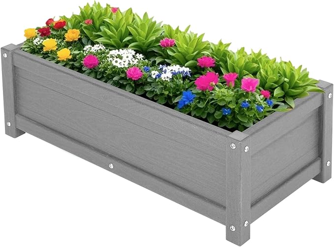 HDPE Raised Garden Beds Outdoor,Rot-Resistant and Non-Cracking,Outdoor Planter Boxes Rectangle with Drainage Holes for Yard,Lawn Gray