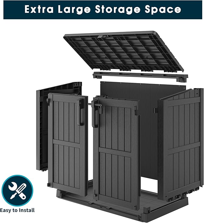 LHBcraft Outdoor Storage Cabinet 36 Cu Ft with Lockable Doors, Portable Horizontal Resin Storage Shed -Easy to Assemble, Waterproof Outdoor Storage Box for Backyards,Patios Black