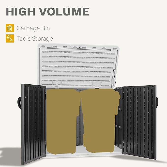 DWVO 35 Cu Ft Storage Shed with Unique X-Shaped Lockable Door, Outdoor Weatherproof Resin Shed Without Shelf for Waste Bins, Bicycles, Gardening & Lawn Equipment, Dark Gray