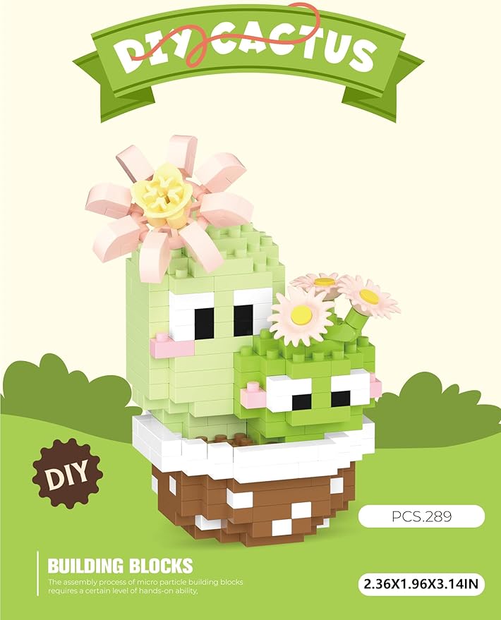 Double Mini Cute Cactus Succulent Plants Bonsai Building Toy Potted Plant Blocks Particle Flower Botanical