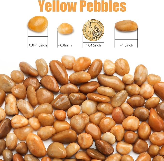 1 Pack 5 Lbs Random Color River Rocks for Plants,0.8-1.5 Inch Decorative Ornamental Pebbels, High Polished Stones for Garden Landscaping, Smooth Gravel Filler, Succulents, Fish Tank, Yellow/White