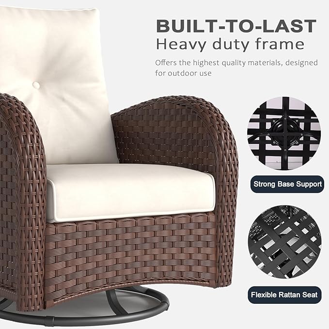 LayinSun 10 Pieces Outdoor Patio Furniture Set with Fire Pit Table, Rattan Wicker Sectional Swivel Rocker Chairs Sets