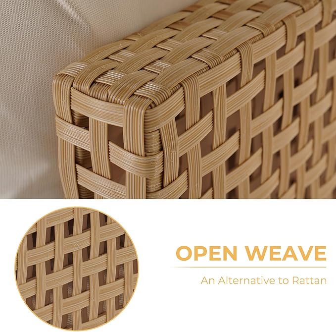 Grand patio 14-Piece Wicker Patio Furniture Set, Boho Outdoor Conversation Set Sectional Sofa with Water Resistant Beige Thick Cushions and Coffee Table, Cream