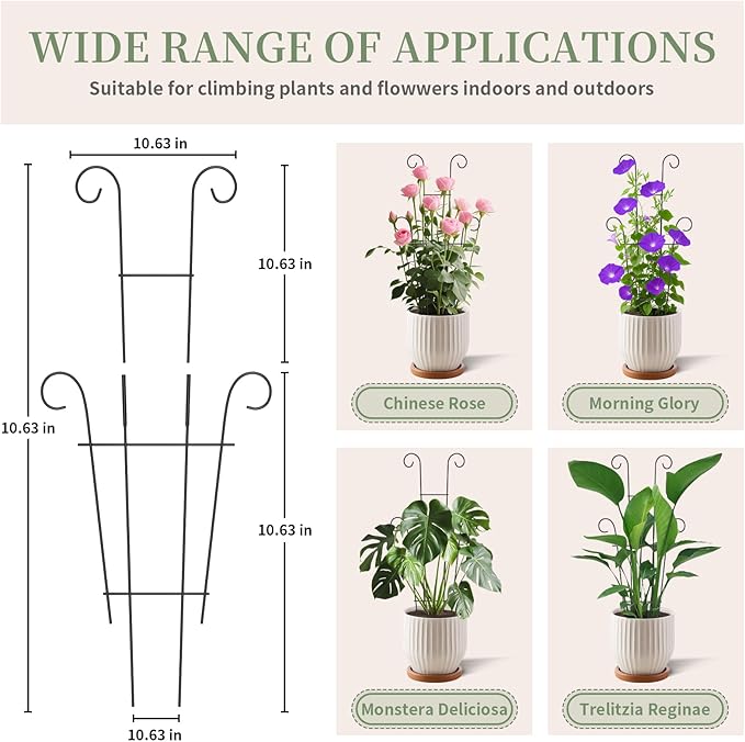 2 Pack 23.6'' Taller Plant Trellis for Climbing Plants Indoors & Outdoor, Garden Metal Trellis Plant Support for Potted Plants, Houseplants, Flowers Vine, Ivy, Pothos, Monstera