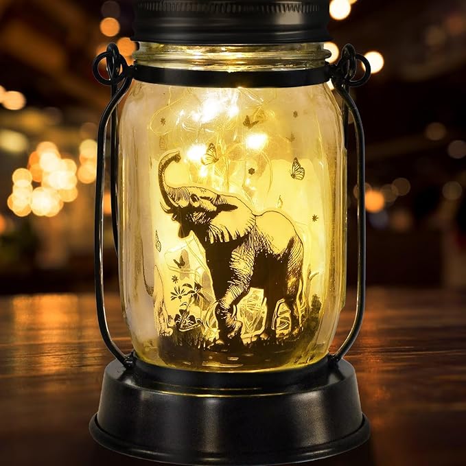 Elephant Gifts for Women/Men Elephant Lovers Solar Lantern Mom Birthday, Mothers Day, Christmas Gifts, Solar Garden Decoration Outside for Yard, Patio,Backyard,Porch, Torches