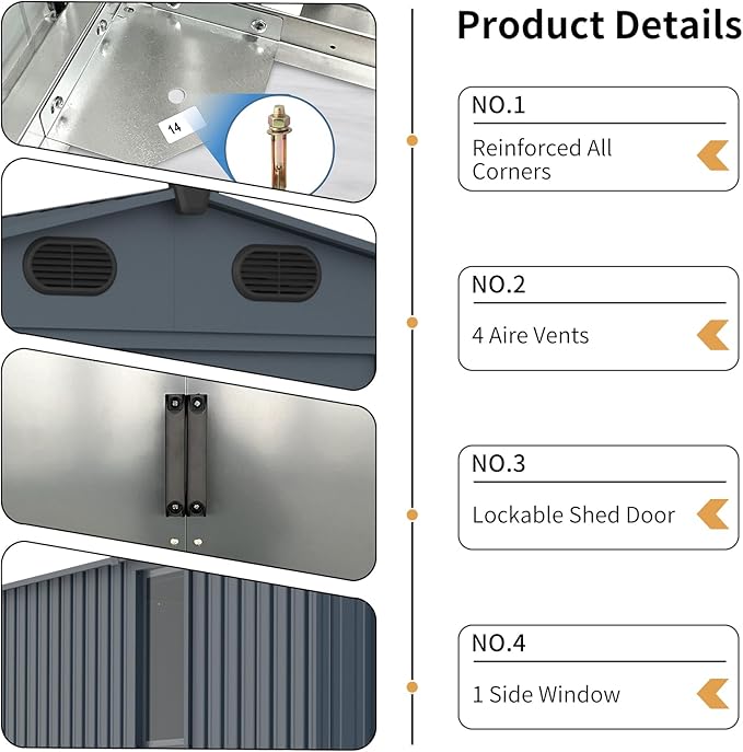 Outdoor Storage Shed 8x10 FT with Window - Metal Sheds & Outdoor Storage for Motorcycle, Bike, Garden Tool, Lawnmower - Backyard Tool Building with 1 Sliding Door and 4 Vents (Without Floor)