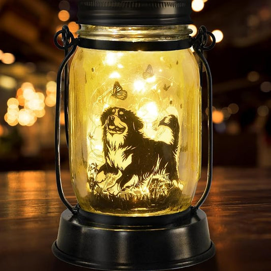 Bernese Mountain Dog Gifts for Women/Men Bernese Mountain Solar Lanterns Birthday Dog Lovers Lantern Pet loss Dog Memorial Lights Solar Garden Decoration for Yard, Patio,Backyard,Porch Torches Light