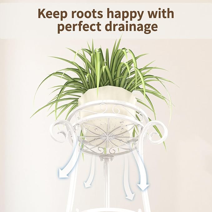 LASZOLA 3 Tier White Metal Plant Stand for Multiple Large Planters Indoor Outdoor Organizer, Heavy Duty Tall Flower Stand for Corner Patio Bathroom Office, Modern Sturdy Vertical Iron Rack, Cat Proof