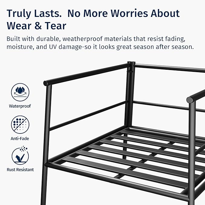 EAST OAK 3-Piece Patio Furniture Set | Armchairs & Coffee Table | Outdoor Furniture with Cushions | Deep Seating Modern Conversation Set | Garden, Porch, Balcony & Backyard | Misty Grey