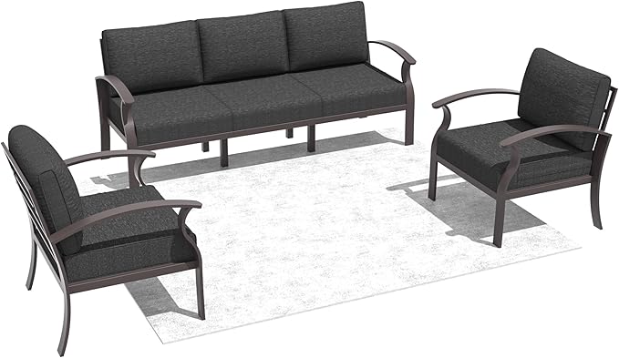 Kurapika Aluminum Patio Furniture Set 5-Seat Modern Metal Outdoor Conversation Sets w/5.1 Inch Cushion Patio Sectional Sofa, Black