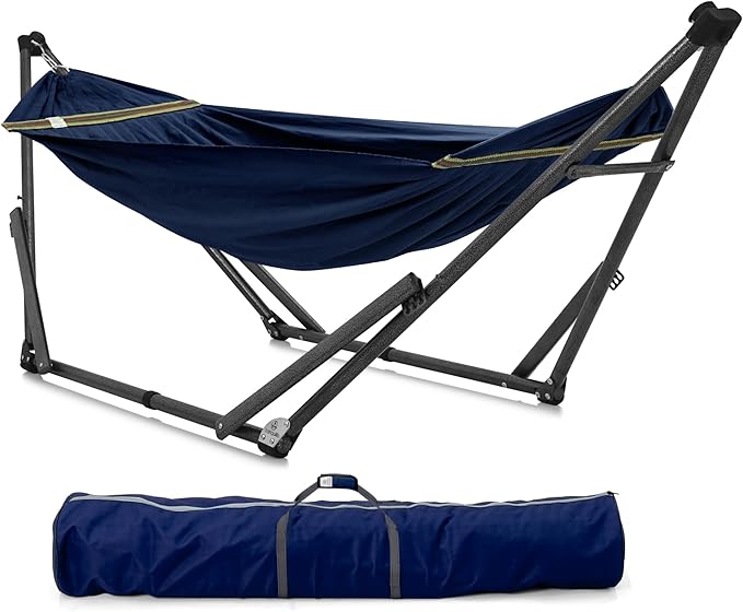 Tranquillo Uniki Hammock with Stand, 550 lbs Capacity – 30-Second Setup, Sturdy Steel Stand, 3-Year Warranty, Tool-Free Assembly, Premium Carry Bag Included, Outdoor & Indoor Hammock, Navy