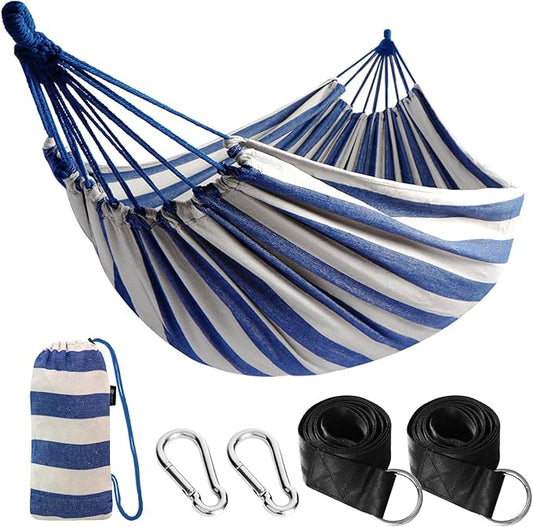 ANYOO Cotton Hammock Portable Camping Hammocks for Hanging Sturdy Garden Comfortable Fabric Hammock with Tree Straps Up to 660lbs with Travel Bag for Camping Outdoor/Indoor Patio Backyard