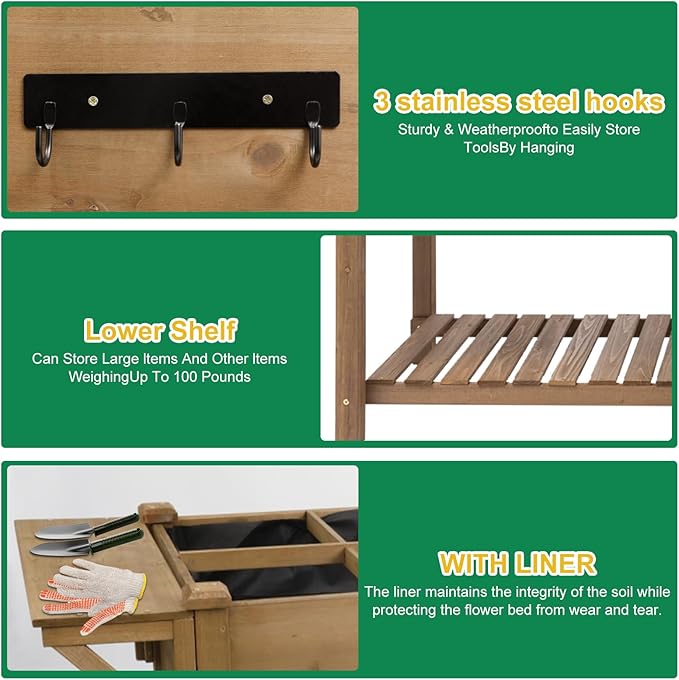 Raised Garden Bed with Wheels, Wood Elevated Garden Box with W-Connection Tabs，for Vegetable, Flower, Herb, Large Storage Shelf, Easy to Assemble, 55.5x24x32in