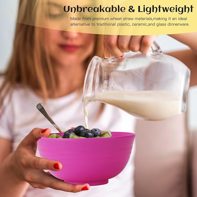 40-Piece Kitchen Plastic Wheat Straw Dinnerware Set, Dish Set for 8, Dinner Plates, Dessert Plate, Cereal Bowls, Cups, Appetizer Plates,Unbreakable Plastic Outdoor Camping Dishes,Pink