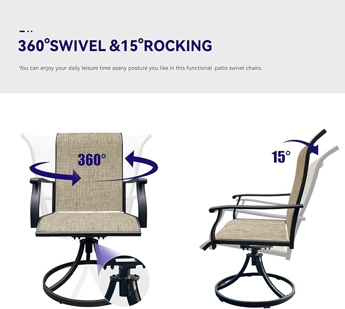 Patio Swivel Chairs Set of 6, Outdoor Dining Chairs with High Back, All-Weather Swivel Rocker Chair 400lb Weight Capacity, Outdoor Furniture for Backyard, Deck, Lawn, Porch or Garden