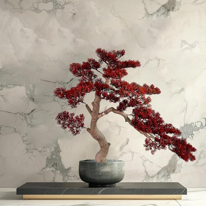 3ft（43in） Artificial Bonsai Tree Juniper Faux Plants Indoor Big Fake Plants Decor with Ceramic Pots for Home Table Office Desk Bathroom Shelf Bedroom Living Room Farmhouse Decorations (Red)