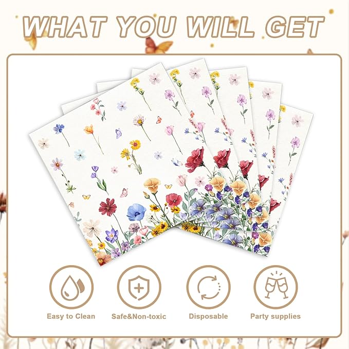 40Pcs Wildflower Party Supplies for 20 Guests - Floral Tableware Plates and Napkins for Kids Baby Shower Fresh Wildflower Dinnerware Birthday Party Decorations