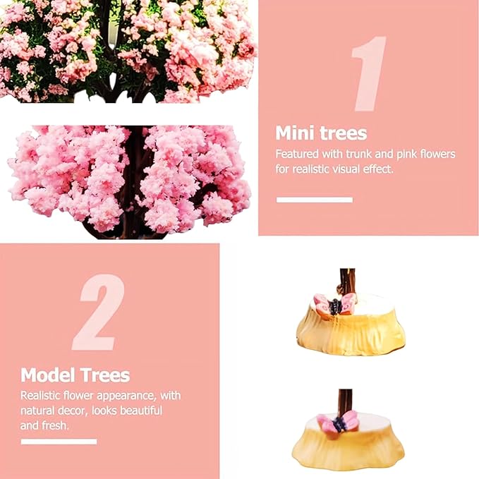Simulated Mini Plastic Flower Tree Suitable for Sand Table Layout and Landscape Layout.Color Miniature Home Decoration Model Tree.2 Pieces.