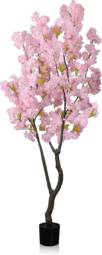 Artificial Pink Cherry Blossom Tree 6.5ft(78in) Faux Japanese Sakura Indoor Decor Handmade Natural Fake Cherry Flowers Tree for Home Realistic Pink Plant in Pot for Living Room,Office,Outdoor Decor