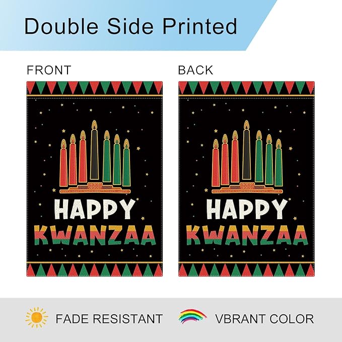 DLZDN Happy Kwanzaa Garden Flag 12×18 Inch Double Sided Vertical Kinara Candles Celebrates African Americans Heritage Farmhouse Yard Flag Outdoor Decor