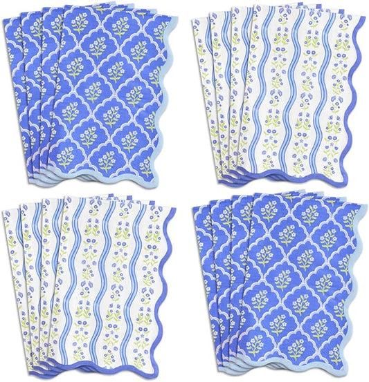 xo, Fetti Coastal Wavy Floral Napkins - 3-ply, 24 pcs | Bachelorette Decorations, Birthday Supplies, Flower Baby Shower, Cocktail Decor, Garden Party Setting, Spring Tableware