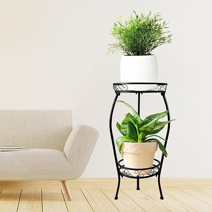 Metal Plant Stand 2 Tier Indoor Outdoor, Tall Flower Pot Shelf Rustproof Stable Heavy Duty Corner Stand, 28 inch Multiple Plant Display Rack for Living Room Patio Balcony Garden