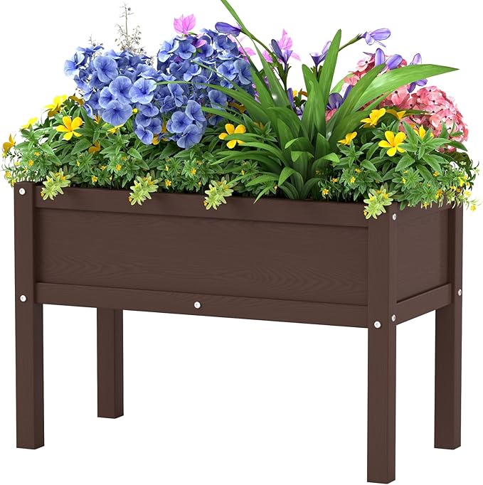 Small HDPE Raised Garden Bed, Elevated Planter Box with Legs, Outdoor All-Weather Planter Raised Beds for Seeds, Herb, Flower, Vegetable (Dark Brown)