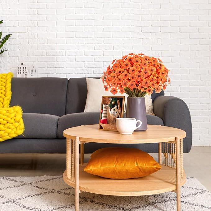 22Bunches of Outdoor Artificial Flowers, UV Resistant Fake Flowers Artificial Silk Flowers with Plastic Plants for Indoor Outdoor Front Porch Hanging Planter Decoration (22, Light autumn orange)