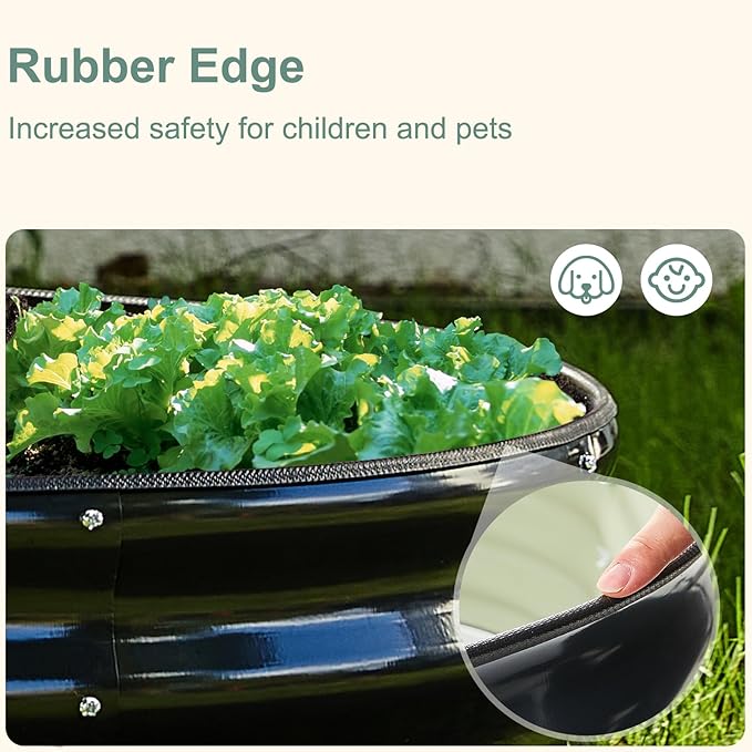 2Pcs 12" Tall Black Oval Galvanized Steel Raised Garden Bed - 7x3ft Modular Metal Planter Box for Outdoor Gardening, Durable Metal Raised Flower Beds Outdoor Large Planters for Porch & Yard