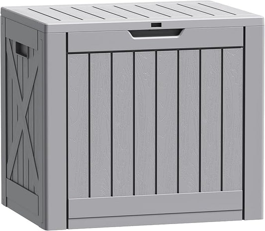 Flamaker Resin Deck Box 40 Gallon Waterproof Outdoor Indoor Storage Box Imitation Wood Resin for Patio Furniture Garden Tools and Pool (Gray)