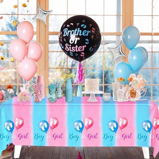 TREWAVE 3 PCS Plastic Tablecloths - Gender Reveal Decorations, Disposable, Waterproof Table Covers for Boy or Girl Gender Reveal Party Supplies, 54" x 108"
